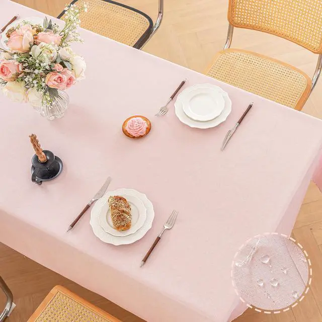 Alt view image 2 of 7 - Valentines Table Cloth Rectangle Table, 60×75 Inch Linen Textured Tablecloth Waterproof Tablecloths Wrinkle Free Fabric Farmhouse Table Cover for Dining Parties Buffets Holidays,Light Pink