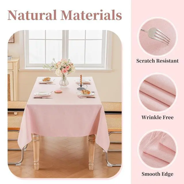Alt view image 4 of 7 - Valentines Table Cloth Rectangle Table, 60×75 Inch Linen Textured Tablecloth Waterproof Tablecloths Wrinkle Free Fabric Farmhouse Table Cover for Dining Parties Buffets Holidays,Light Pink