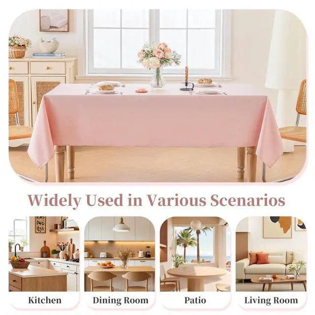 Alt view image 6 of 7 - Valentines Table Cloth Rectangle Table, 60×75 Inch Linen Textured Tablecloth Waterproof Tablecloths Wrinkle Free Fabric Farmhouse Table Cover for Dining Parties Buffets Holidays,Light Pink