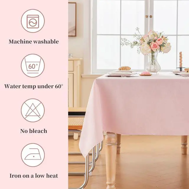 Alt view image 7 of 7 - Valentines Table Cloth Rectangle Table, 60×75 Inch Linen Textured Tablecloth Waterproof Tablecloths Wrinkle Free Fabric Farmhouse Table Cover for Dining Parties Buffets Holidays,Light Pink