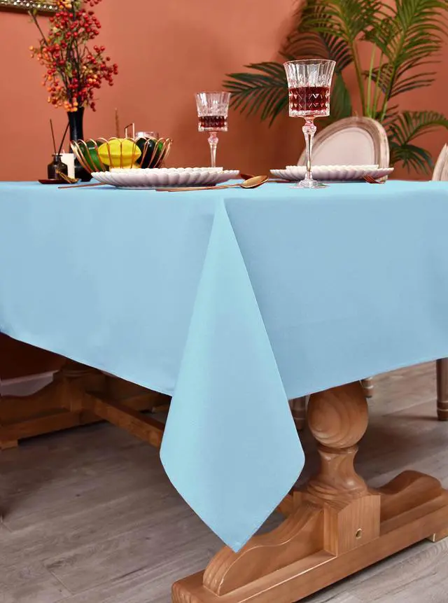 Alt view image 3 of 7 - Baby Blue 210 GSM Water & Stain Resistant Square Tablecloth - Solid 54 x 54 Inch Rectangle Table Cloth Cover in Wrinkle Free Washable Wipe Clean Polyester Fabric for Wedding, Party, Banquet