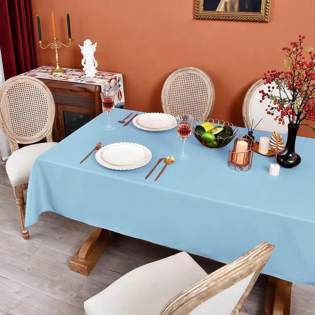 Alt view image 7 of 7 - Baby Blue 210 GSM Water & Stain Resistant Square Tablecloth - Solid 54 x 54 Inch Rectangle Table Cloth Cover in Wrinkle Free Washable Wipe Clean Polyester Fabric for Wedding, Party, Banquet