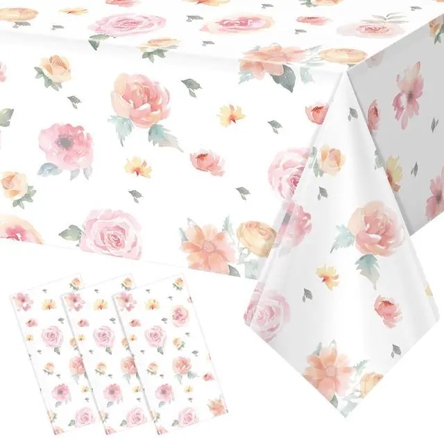 Main image of 3 Pcs Spring Floral Tablecloth, Pink Wildflower Plastic Disposable Tablecloth Rectangle Table Covers for Easter, Birthday, Wedding, Baby Shower, Tea Party and Mothers Day Decorations,54 x 108 Inch