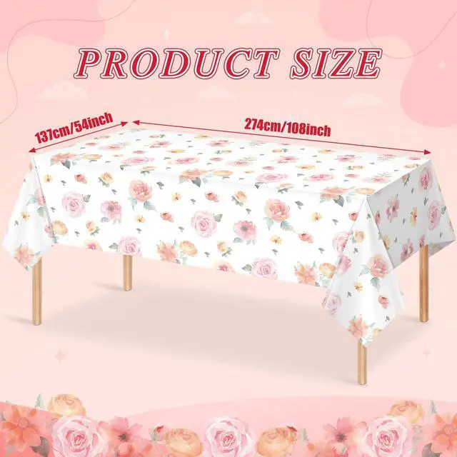 Alt view image 2 of 7 - 3 Pcs Spring Floral Tablecloth, Pink Wildflower Plastic Disposable Tablecloth Rectangle Table Covers for Easter, Birthday, Wedding, Baby Shower, Tea Party and Mothers Day Decorations,54 x 108 Inch