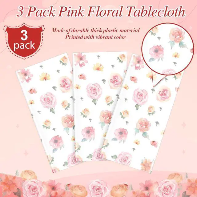 Alt view image 4 of 7 - 3 Pcs Spring Floral Tablecloth, Pink Wildflower Plastic Disposable Tablecloth Rectangle Table Covers for Easter, Birthday, Wedding, Baby Shower, Tea Party and Mothers Day Decorations,54 x 108 Inch