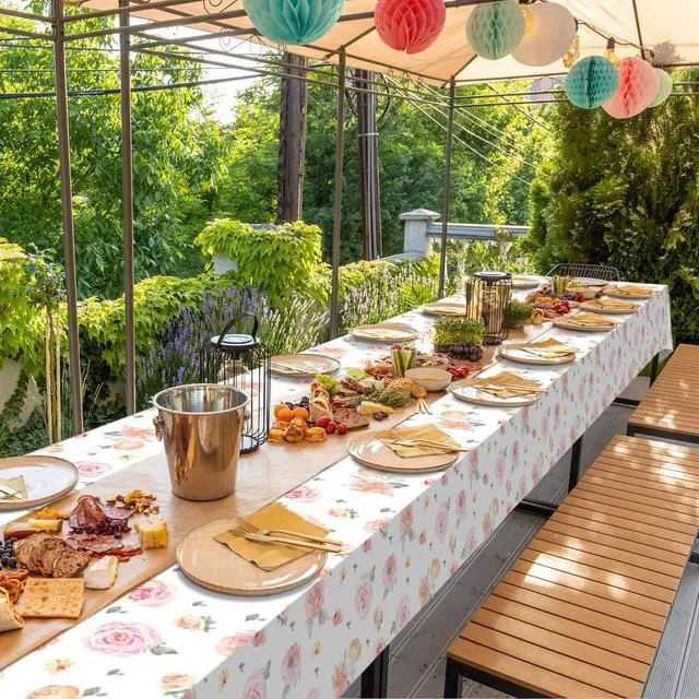 Alt view image 7 of 7 - 3 Pcs Spring Floral Tablecloth, Pink Wildflower Plastic Disposable Tablecloth Rectangle Table Covers for Easter, Birthday, Wedding, Baby Shower, Tea Party and Mothers Day Decorations,54 x 108 Inch