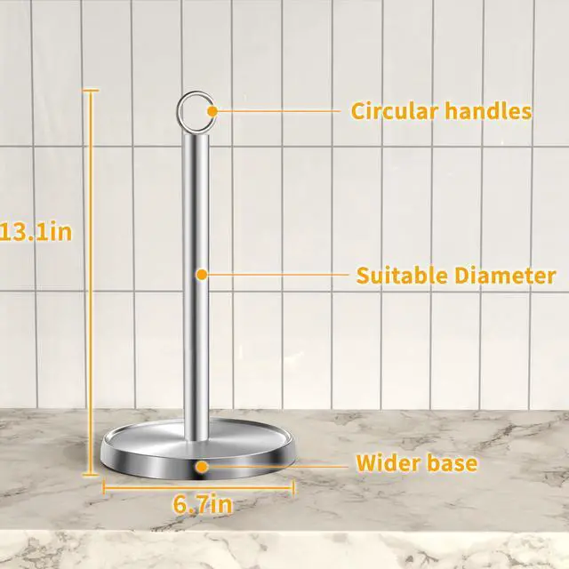Alt view image 7 of 7 - Paper Towel Holder Countertop, Stainless Steel, Weighted Non-Slip Base, Fits Standard and Jumbo Rolls, Freestanding Paper Towel Stand for Kitchen Bathroom Decor, Silver