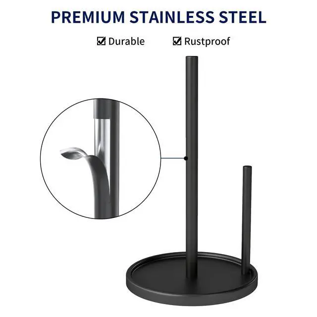 Alt view image 4 of 7 - Paper Towel Holder Countertop, Black Kitchen Paper Towels Holder, Paper Roll Holder with Weighted Base