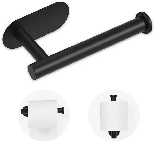Main image of Toilet Paper Holder, Adhesive Toilet Paper Holder Wall Mount, Premium Thicken SUS304 Stainless Steel, No Drilling Toilet Paper Stand Roll Holder for Bathroom Kitchen RV, Matte Black