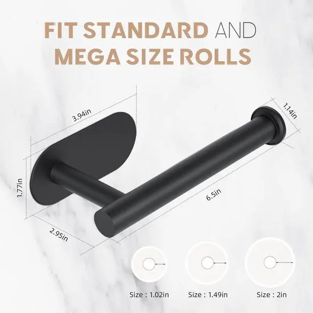 Alt view image 2 of 7 - Toilet Paper Holder, Adhesive Toilet Paper Holder Wall Mount, Premium Thicken SUS304 Stainless Steel, No Drilling Toilet Paper Stand Roll Holder for Bathroom Kitchen RV, Matte Black