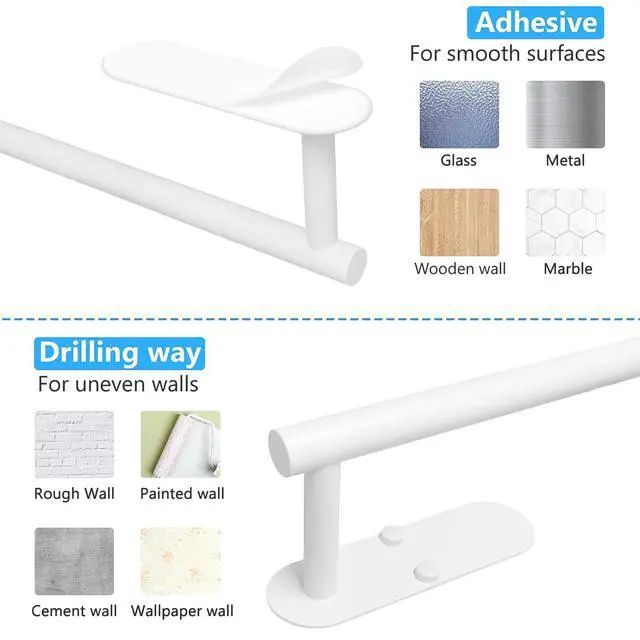 Alt view image 5 of 7 - White Paper Towel Holder - Self Adhesive or Drilling, Under Cabinet Paper Towel Holder for Kitchen, Adhesive Paper Towel Roll Rack for Bathroom Towel, SUS304 Stainless Steel