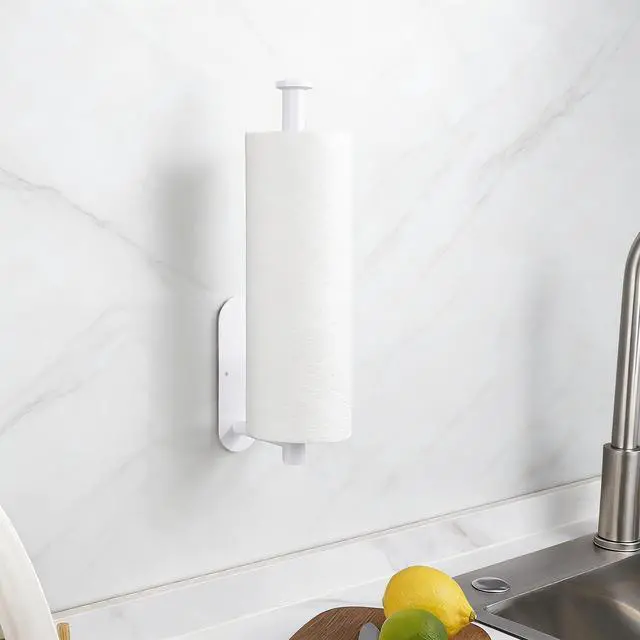 Alt view image 4 of 7 - White Paper Towel Holder - Self Adhesive or Drilling, Under Cabinet Paper Towel Holder for Kitchen, Adhesive Paper Towel Roll Rack for Bathroom Towel, SUS304 Stainless Steel