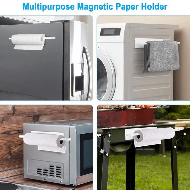 Alt view image 3 of 7 - Magnetic Paper Towel Holder for Fridge, Toilet Paper Roll Holder Magnetic Paper Towel Rack Wall Mount Fridge Organizer for Papers Towels Roll Bathroom RV Decor Kitchen Organization White 1 Pack