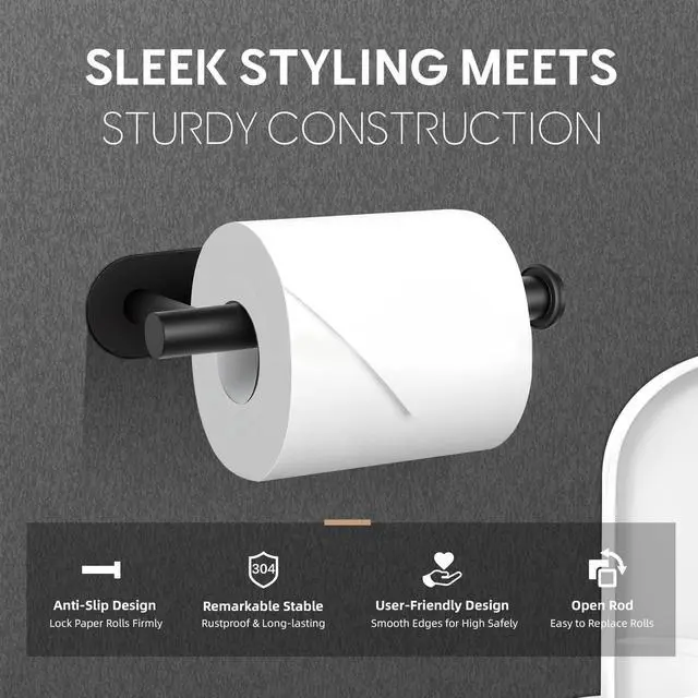 Alt view image 3 of 7 - Toilet Paper Holder, Adhesive Toilet Paper Holder Wall Mount, Premium Thicken SUS304 Stainless Steel, No Drilling Toilet Paper Stand Roll Holder for Bathroom Kitchen RV, Matte Black