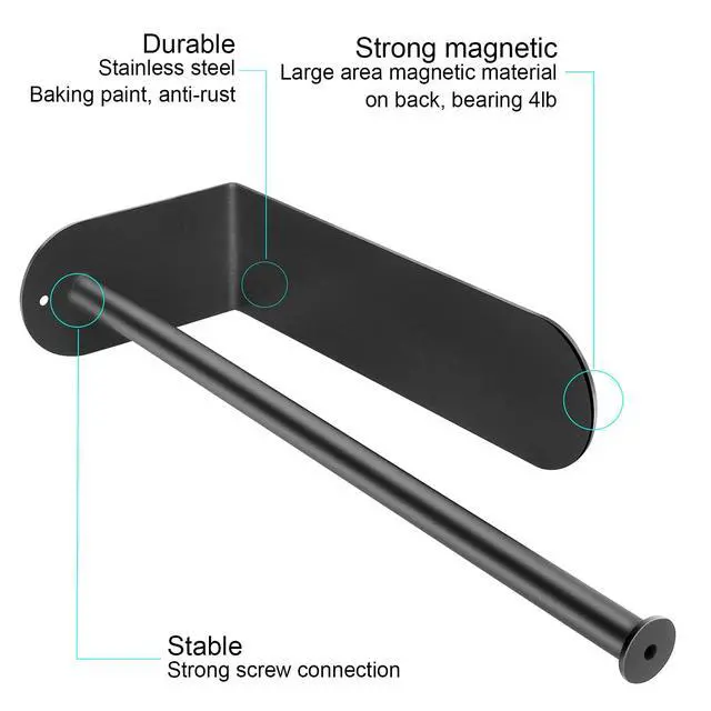 Alt view image 2 of 7 - Kitchen Magnetic Stainless Steel Paper Towel Holder for Refrigerator, Grill, Toolbox (Magnetic-30cm-Black-B)