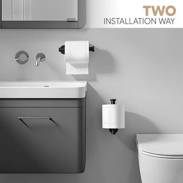 Alt view image 4 of 7 - Toilet Paper Holder, Adhesive Toilet Paper Holder Wall Mount, Premium Thicken SUS304 Stainless Steel, No Drilling Toilet Paper Stand Roll Holder for Bathroom Kitchen RV, Matte Black