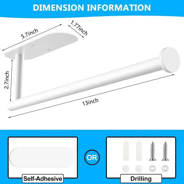 Alt view image 7 of 7 - White Paper Towel Holder - Self Adhesive or Drilling, Under Cabinet Paper Towel Holder for Kitchen, Adhesive Paper Towel Roll Rack for Bathroom Towel, SUS304 Stainless Steel