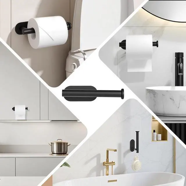 Alt view image 7 of 7 - Toilet Paper Holder, Adhesive Toilet Paper Holder Wall Mount, Premium Thicken SUS304 Stainless Steel, No Drilling Toilet Paper Stand Roll Holder for Bathroom Kitchen RV, Matte Black