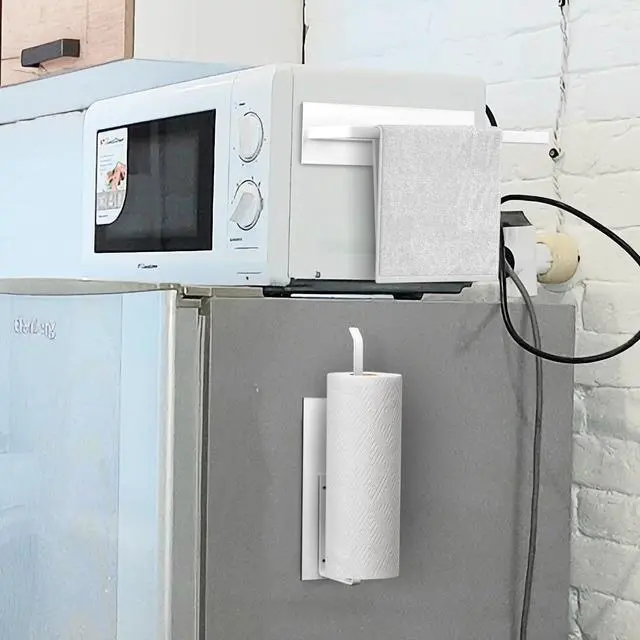 Alt view image 6 of 7 - Magnetic Paper Towel Holder for Fridge, Toilet Paper Roll Holder Magnetic Paper Towel Rack Wall Mount Fridge Organizer for Papers Towels Roll Bathroom RV Decor Kitchen Organization White 1 Pack