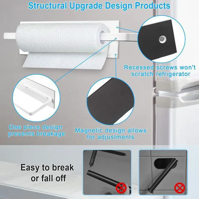 Alt view image 5 of 7 - Magnetic Paper Towel Holder for Fridge, Toilet Paper Roll Holder Magnetic Paper Towel Rack Wall Mount Fridge Organizer for Papers Towels Roll Bathroom RV Decor Kitchen Organization White 1 Pack