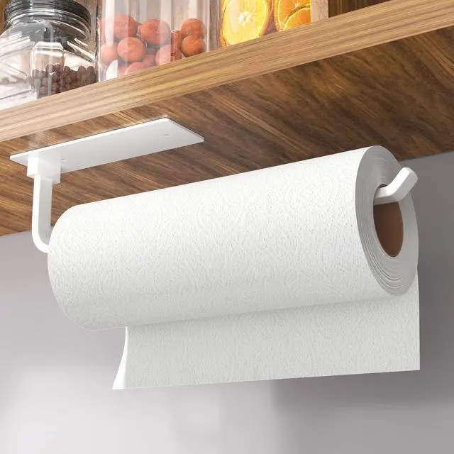 Main image of Paper Towel Holder - Self-Adhesive or Drilling, White, Upgraded Aluminum Kitchen Roll Dispenser Under Cabinet, Lighter but Stronger Than Stainless Steel!