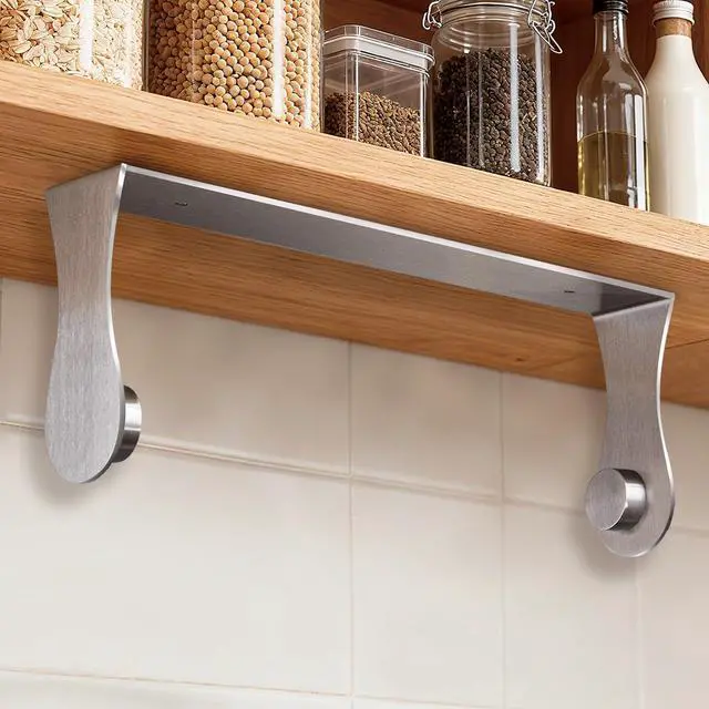 Main image of Paper Towel Holder Under Cabinet, Stainless Steel, Adhesive or Screw Mount, Fits Standard & Mega Rolls, Wall Mount Rack for Kitchen, Bathroom, RV, Silver