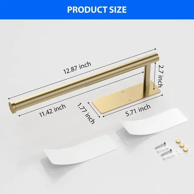 Alt view image 5 of 7 - Paper Towel Holder Under Cabinet, Self-Adhesive,No Drilling, Stainless Steel, Wall-Mounted for Kitchen and Bathroom, Easy Install, Durable, Space-Saving, Ideal for Home, RV (Gold, 1 Pack)