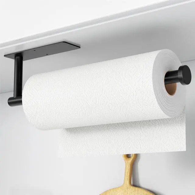 Main image of Paper Towel Holder - Self-Adhesive or Drilling, Matte Black Wall Mounted Rack - SUS304 Stainless Steel Kitchen Roll Dispenser Under Cabinet