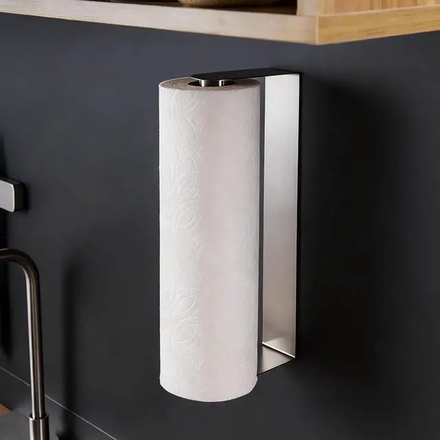 Main image of Adhesive Paper Towel Holder Under Cabinet - Self Adhesive Paper Towel Rack Wall Mount for Kitchen, SUS-304 Stainless Steel Papertowel Holder, Silver