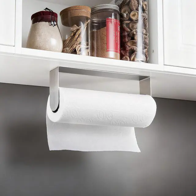 Alt view image 2 of 5 - Adhesive Paper Towel Holder Under Cabinet - Self Adhesive Paper Towel Rack Wall Mount for Kitchen, SUS-304 Stainless Steel Papertowel Holder, Silver