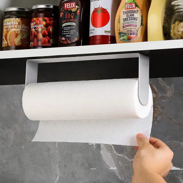 Alt view image 3 of 5 - Adhesive Paper Towel Holder Under Cabinet - Self Adhesive Paper Towel Rack Wall Mount for Kitchen, SUS-304 Stainless Steel Papertowel Holder, Silver