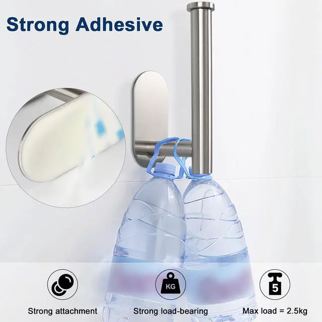 Alt view image 5 of 7 - Toilet Paper Holder Self Adhesive, Premium Thicken SUS304 Stainless Steel Rustproof Adhesive Toilet Roll Holder no Drilling for Bathroom, Kitchen, Washroom (1 Pack, Brushed Nickel)
