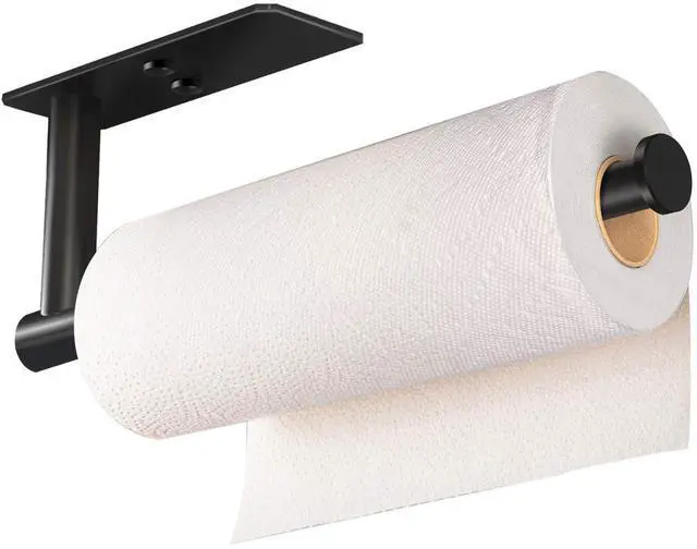 Main image of Self Adhesive Paper Towel Holder Under Cabinet Mount, Wall Mount Paper Towel Roll Rack for Kitchen Cabinet, Bathroom, SUS304 Stainless Steel Black