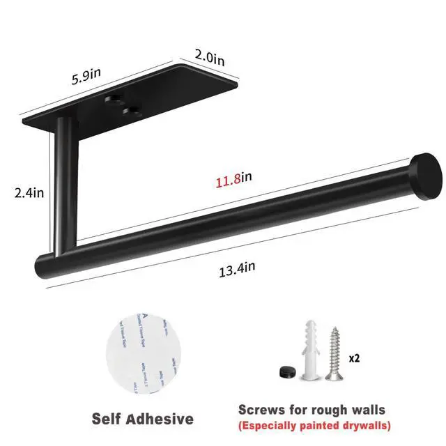Alt view image 3 of 7 - Self Adhesive Paper Towel Holder Under Cabinet Mount, Wall Mount Paper Towel Roll Rack for Kitchen Cabinet, Bathroom, SUS304 Stainless Steel Black