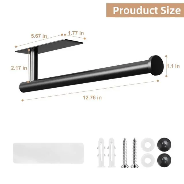 Alt view image 4 of 7 - Paper Towel Holder, Improved Premium Paper Towel Holder Under Cabinet, Stainless Steel Paper Towel Holders Rack for Kitchen, Bathroom, Pantry, Fridge, Adhesive or Drilling, Black