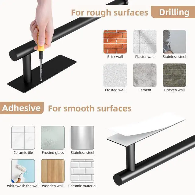 Alt view image 5 of 7 - Paper Towel Holder, Improved Premium Paper Towel Holder Under Cabinet, Stainless Steel Paper Towel Holders Rack for Kitchen, Bathroom, Pantry, Fridge, Adhesive or Drilling, Black