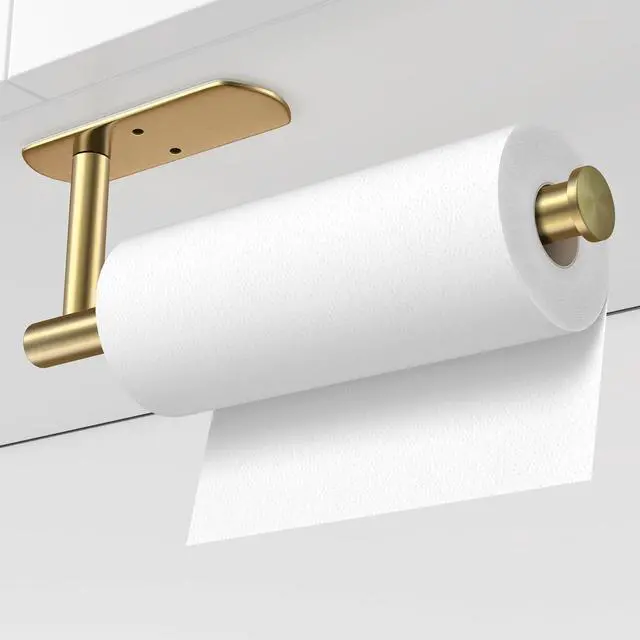 Alt view image 3 of 7 - Adhesive Paper Towel Holder Under Cabinet Wall Mount for Kitchen Paper Towel, Paper Towel Roll Holder Stick to Wall, Stainless Steel (Gold)