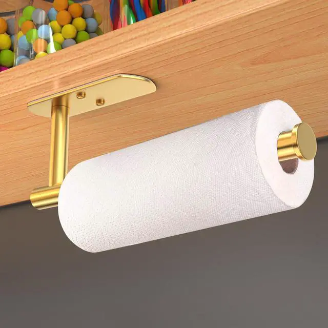 Alt view image 4 of 7 - Adhesive Paper Towel Holder Under Cabinet Wall Mount for Kitchen Paper Towel, Paper Towel Roll Holder Stick to Wall, Stainless Steel (Gold)