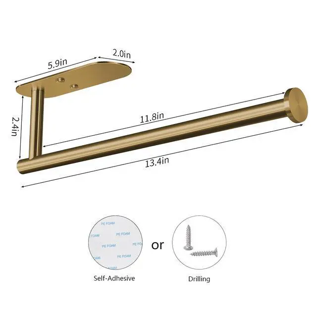 Alt view image 5 of 7 - Adhesive Paper Towel Holder Under Cabinet Wall Mount for Kitchen Paper Towel, Paper Towel Roll Holder Stick to Wall, Stainless Steel (Gold)