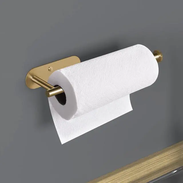 Alt view image 6 of 7 - Adhesive Paper Towel Holder Under Cabinet Wall Mount for Kitchen Paper Towel, Paper Towel Roll Holder Stick to Wall, Stainless Steel (Gold)