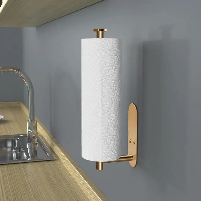 Alt view image 7 of 7 - Adhesive Paper Towel Holder Under Cabinet Wall Mount for Kitchen Paper Towel, Paper Towel Roll Holder Stick to Wall, Stainless Steel (Gold)
