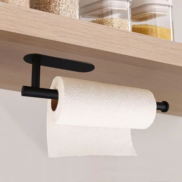 Alt view image 2 of 6 - Paper Towel Holders-Blcak,Paper Towels Rolls - for Kitchen,Paper Bulk- Self-Adhesive Under Cabinet,Both Available in Adhesive and Screws,Stainless Steel