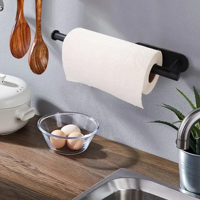 Alt view image 3 of 6 - Paper Towel Holders-Blcak,Paper Towels Rolls - for Kitchen,Paper Bulk- Self-Adhesive Under Cabinet,Both Available in Adhesive and Screws,Stainless Steel