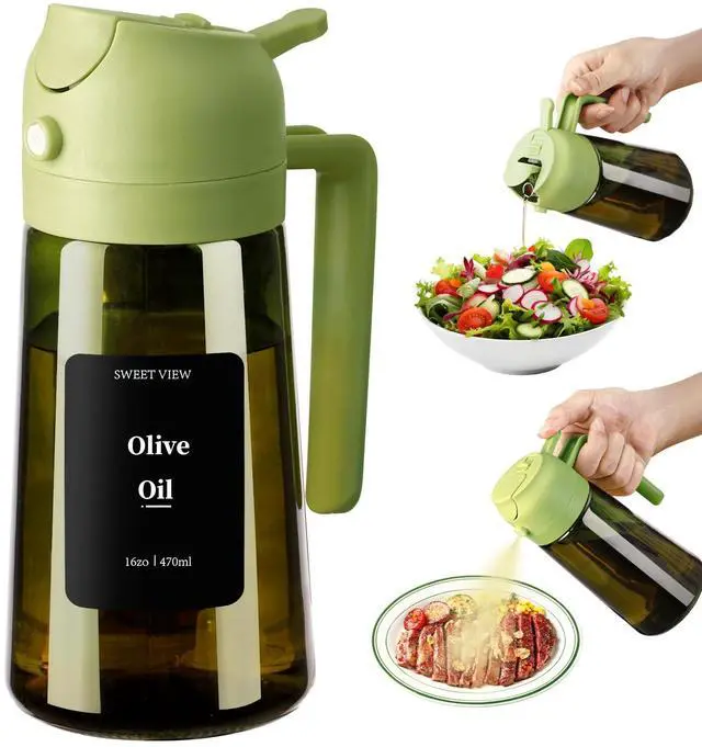 Main image of Olive Oil Dispenser and Oil Sprayer 16oz/470ml Glass Light-Proof Oil Pourer for Kitchen Air Fryer, Cooking, Salad, and BBQ, with Stickers