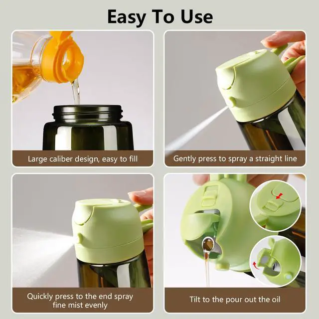Alt view image 2 of 7 - Olive Oil Dispenser and Oil Sprayer 16oz/470ml Glass Light-Proof Oil Pourer for Kitchen Air Fryer, Cooking, Salad, and BBQ, with Stickers