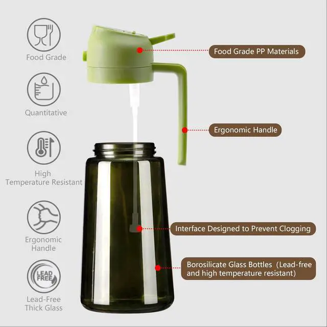 Alt view image 5 of 7 - Olive Oil Dispenser and Oil Sprayer 16oz/470ml Glass Light-Proof Oil Pourer for Kitchen Air Fryer, Cooking, Salad, and BBQ, with Stickers