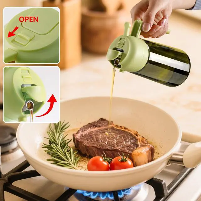 Alt view image 4 of 7 - Olive Oil Dispenser and Oil Sprayer 16oz/470ml Glass Light-Proof Oil Pourer for Kitchen Air Fryer, Cooking, Salad, and BBQ, with Stickers