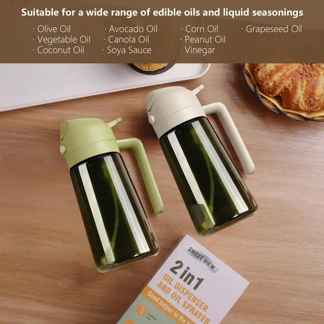 Alt view image 7 of 7 - Olive Oil Dispenser and Oil Sprayer 16oz/470ml Glass Light-Proof Oil Pourer for Kitchen Air Fryer, Cooking, Salad, and BBQ, with Stickers