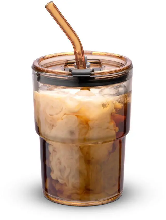Main image of 13oz/400ml Tumbler Water Glass, Cups with Straw and Lid Sealed Carry on for Coffee, Iced Tea, Thick Wall Insulated Glass Cup (Amber)