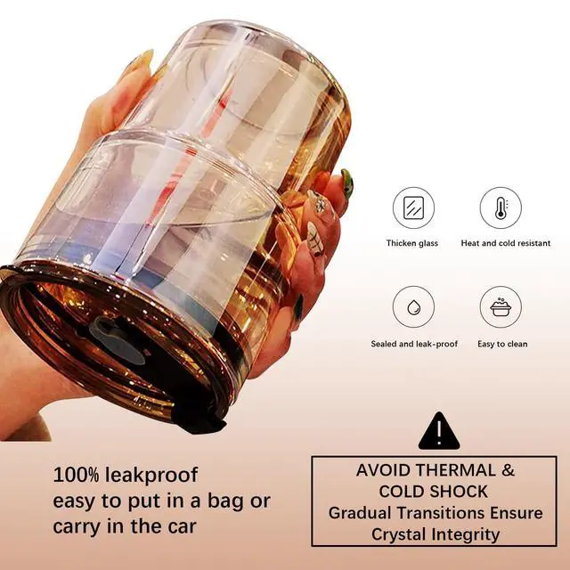 Alt view image 5 of 7 - 13oz/400ml Tumbler Water Glass, Cups with Straw and Lid Sealed Carry on for Coffee, Iced Tea, Thick Wall Insulated Glass Cup (Amber)